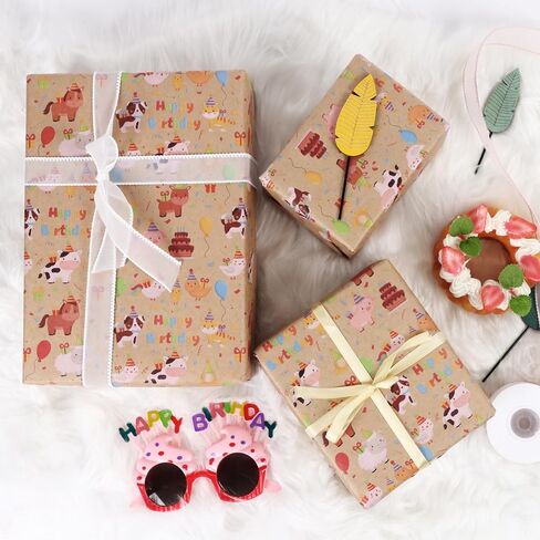 Aimyoo Farm Animals Kids Kraft Birthday Wrapping Paper Jumbo Roll, Baby Barn Animal Gift Wrap Paper 17 in x 32 ft in Saudi Arabia