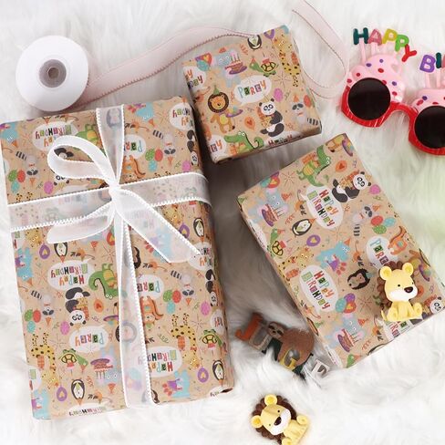 Aimyoo Farm Animals Kids Kraft Birthday Wrapping Paper Jumbo Roll, Baby Barn Animal Gift Wrap Paper 17 in x 32 ft in Saudi Arabia
