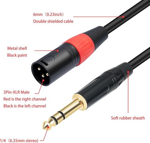1/4 TRS إلى كابل توصيل ستيريو مزدوج XLR ذكر Y-Splitter 1/4 بوصة (6.35 مم) إلى 2 كابل توصيل XLR - 3.3 قدم/1 متر in Kuwait