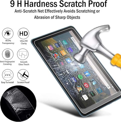 TANTEK [2-Pack Screen Protector for All-New Fire HD 8/HD 8 Plus/HD 8 Kids (10th gen, 2020 release),8-Inch,Tempered Glass Film,Ultra Clear,Anti Scratch,Bubble Free in Kuwait