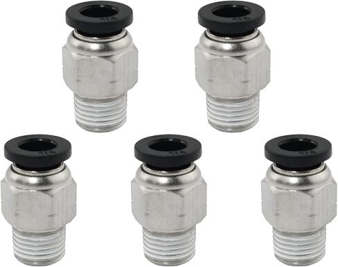 5PCS Push to Connect Fitting, 1/4'' Tube OD x 1/8'' NPT Thread Male Straight Pneumatic Air Fitting Push to Connect Fittings, Silver in Saudi Arabia