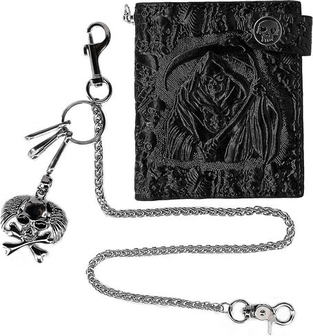 محفظة للرجال والنساء مع محفظة لراكبي الدراجات النارية بسلسلة من الجلد الطبيعي ثنائية الطي in Kuwait