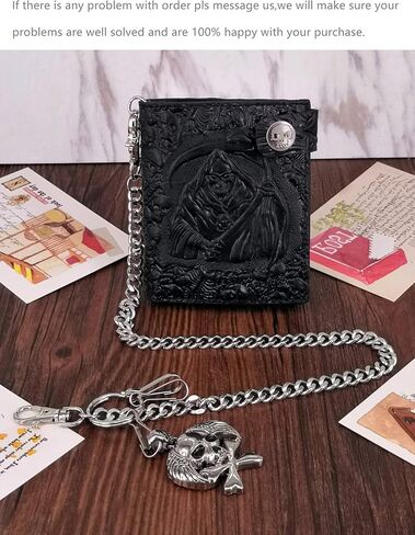 محفظة للرجال والنساء مع محفظة لراكبي الدراجات النارية بسلسلة من الجلد الطبيعي ثنائية الطي in Kuwait