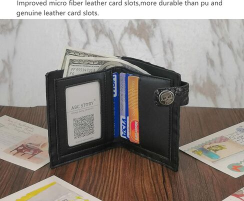 محفظة للرجال والنساء مع محفظة لراكبي الدراجات النارية بسلسلة من الجلد الطبيعي ثنائية الطي in Kuwait