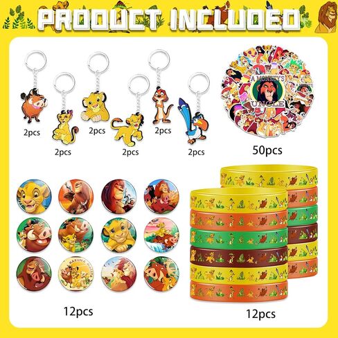 86 قطعة من مجموعة هدايا حفلات الأسد الملك الكرتونية، ملصقات سلسلة مفاتيح من السيليكون لسوار أسد الغابة الملك، أزرار لمستلزمات حفلات أعياد الميلاد من أجل الأسد الملك، حشو حقيبة جودي الأسد in Kuwait