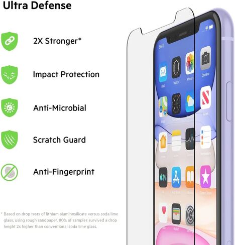 Belkin Screen Protector for Apple iPhone 11 or iPhone XR with Antimicrobial-Treated and Ion Exchange Strengthened and Included Easy Align Tray for Simple, Bubble Free Installation in Saudi Arabia