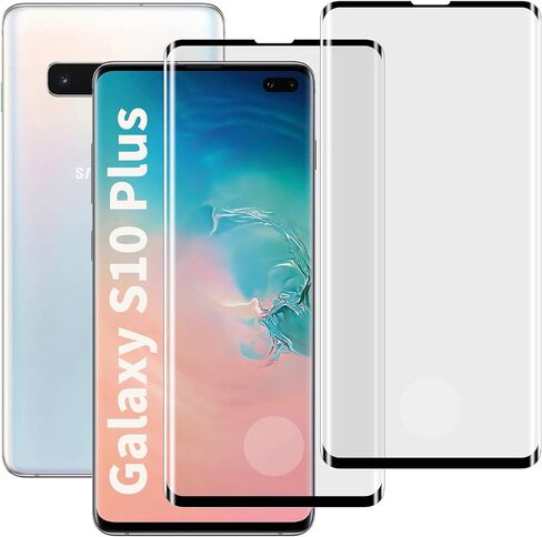 [عبوة من قطعتين] واقي شاشة Galaxy S10 Plus، زجاج مقسى منحني عالي الدقة بتغطية كاملة، فتح قفل بصمات الأصابع المتوافق، صلابة 9H، مضاد للخدش، سهل التركيب لهاتف Samsung Galaxy S10 Plus in Saudi Arabia