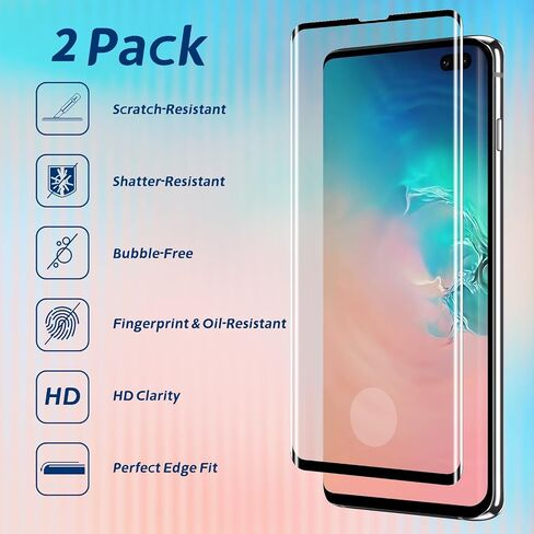 [عبوة من قطعتين] واقي شاشة Galaxy S10 Plus، زجاج مقسى منحني عالي الدقة بتغطية كاملة، فتح قفل بصمات الأصابع المتوافق، صلابة 9H، مضاد للخدش، سهل التركيب لهاتف Samsung Galaxy S10 Plus in Saudi Arabia