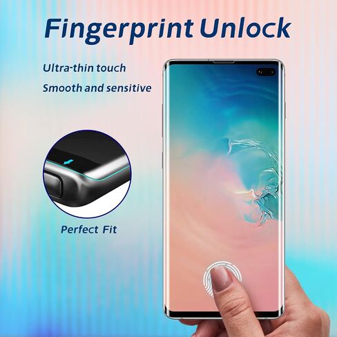 [عبوة من قطعتين] واقي شاشة Galaxy S10 Plus، زجاج مقسى منحني عالي الدقة بتغطية كاملة، فتح قفل بصمات الأصابع المتوافق، صلابة 9H، مضاد للخدش، سهل التركيب لهاتف Samsung Galaxy S10 Plus in Saudi Arabia