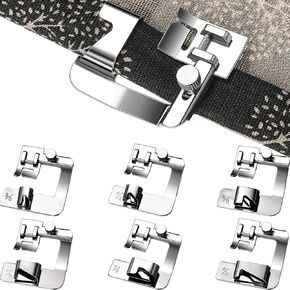 CKPSMS brand -#KP-19051 6 Pieces Rolled Hem Presser Foot Set (3/8",1/2",5/8",3/4",7/8",1") Adjustable Wide Hemmer Foot Set fit for Singer, Brother,Janome (6Sizes rolled hem foot)