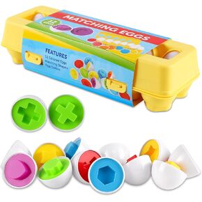 LOOIKOOS Matching Egg Toy Set - 12 Play Eggs Toddler Toys - Educational Color and Number Recognition Skills -Learning Egg Game Puzzle for Toddlers