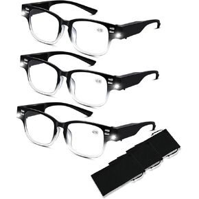 Reading Glasses with Lights Magnifying Glasses with Light Bright LED Readers Lighted Reading Glasses Blue Light Blocking Eyeglasses for Men/Women Lighted Magnifier Nighttime Lighted Eye Glasses+250
