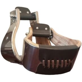 Wooden Wide Western Steel & Leather Covered Stirrups, Wooden Bell Saddle Stirrups (Size: 4.0" Over Size)