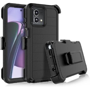 Njjex Rugged Case for Moto G Play 5G 2024, for Motorola G Play 5G / G 5G 2024 Case w/Belt Clip Holster, Built-in Screen Protector Heavy Duty Locking Swivel Holster Kickstand Hard Phone Cover [Black]