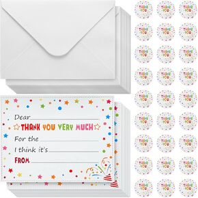Gersoniel 120 Piece Kids Thank You Cards Fill in the Blank Including 40 Colorful Thank You Cards with 40 Envelopes and 40 Confetti Label Sticker for Boys and Girls Birthday Graduation(Classic Style)