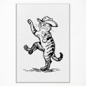 ogyormpi Black and White Cat Cowboy Wall Art, Vintage Western Cat Picture, Cute Funny Animal Cat Canvas Poster, Funky Cat with Cowboy Hat and Boots Print, Western Cowboy Cat Painting 12x16in Unframed