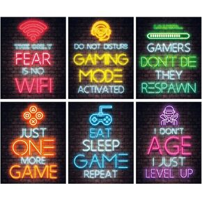 MINI ZOZI Gaming Wall Decor 8x10 4pcs Set For Boys Room Decor Gamer Bedroom Decorations Video Game Poster Neon Art Posters Cool Sign Gifts Boy & Girl Teens Teenager Kids Gameroom Videogame Setup Stuff Pictures Games Portrait Teen Boyfriend Gift Unframed