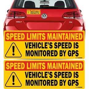 TOTOMO Red 2pk Vehicle Speed is monitored by GPS Speed limits are maintained Magnet Sticker 10"x3.5" Highly Reflective Premium Quality Car Safety Caution Sign #SDM-14R-M