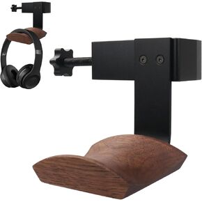 Headphone Holder Walnut Wood & Solid Metal Headset Hanger Stand for Desk Adjustable Design Ideal Headphone Stand for All Headphone Sizes