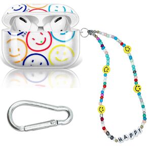 Airpods Pro Case Cover,KOUJAON Cute Double Side Smiley Face Clear AirPod Pro Case Soft TPU Protective Cover for AirPods Pro Charging Case with Bracelet Lanyard Wrist Strap