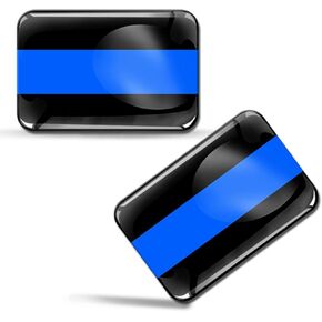 3D Gel Resin Domed Silicone USA Number License Plate Stickers 2pcs 1.5" x 1" Inch Thin Blue Black Line Flag Auto Moto Car Helmet Honoring Police Law Blue Lives Matter Truck Laptop Window F 36