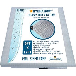 Watershed Innovations Heavy Duty Clear Greenhouse Tarp-10ft x 12ft; Premium Quality 10 mil with 3x3 Mesh Weave for Added Strength; UV Coated Protection for Outdoor Camping RV Truck and Trailers