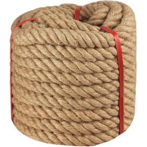 Twisted Manila Rope 1.5 in x 50 feet Natural Hemp Rope for Docks Railing Nautical Landscaping Crafts Tug of War Marine Tie-Downs Hammock Home Decorating