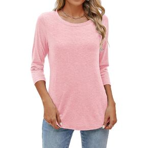 Sherosa Womens Casual 3/4 Sleeve Tunic Tops Round Neck Cute Loose Fit T-Shirts Basic Tees Pink M