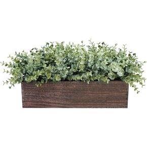 Winlyn 14" Artificial Boxwood Plants in Rectangular Wood Planter Farmhouse Greenery Arrangement Centerpiece Faux Potted Herb Plant for Wedding Dining Room Table Kitchen Windowsill Mantel Shelf Décor