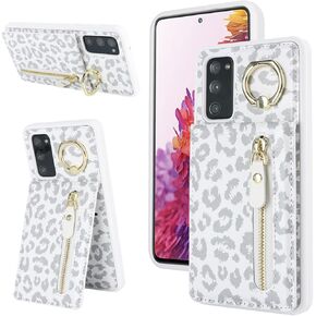 Samsung Galaxy S20 FE Leather Case with Card Holder, Wallet Case for Women, Zipper Slim Stand Case - Black