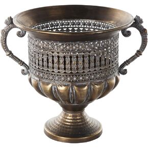 Deco 79 Metal Decorative Vase Urn Shaped Centerpiece Vase with Hammered Details and Cut Outs, Flower Vase for Home Decoration 11" x 11" x 12", Bronze