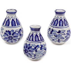 Small Ceramic Vase Set of 3 Vases for Flowers,Modern Floral Bud Vase Living Room Decor,Boho Vases Bathroom Decor,Table Decor,Home Decoration Cute Flower Vase - Berry Blue