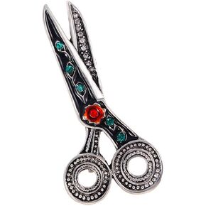 Vintage CZ Scissor Brooch Pin for Women Girls Silver Plated Birthstone Brooches Lapel Pins Fashion Christmas Birthday Anniversary Retro Ornament Dress Accessories Delicacy Jewelry Gift
