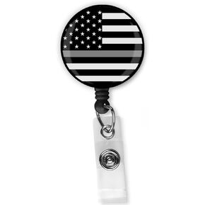 Thin Gray Line USA Flag Badge Clip - Silver Line Support For Correctional Officers Holder ID Reel Clip for Lanyards Name ID Card