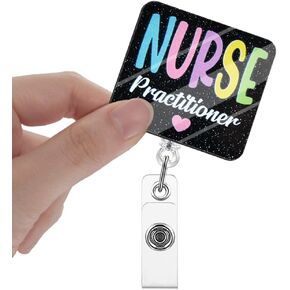 Nurse Practitioner Badge Reels Retractable Glitter with Clip, Funny Badge Holder for NP Nurse Practitioner, Nurse Practitioner Graduation Gifts, Nurse Appreciation Gifts, Nurses Week Gift