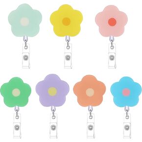 7Pcs Retractable Badge Reel Sunflower Badge Holder Clip Nylon Cord Cute ID Badge Reel on Card Holders for Nurse Teacher Student