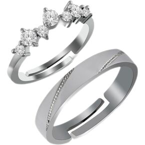 Couples Adjustable Ring Sterling Silver Shimmering Stones Stylish Design Fashionable Ring A Stunning Set of Silver Rings