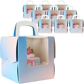 Pink to Blue Ombre Small Cake Boxes with Windows - 6.5x6.5in Disposable Cake Carrier Pies Cupcake Cookie Boxes
