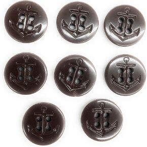 8 Brown Small Pea Buttons - Nautical Ship Anchor Brown Buttons -Tailored 4 Hole- 5/8"~ for, Blouses Dresses, Coats