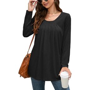 Womens Casual Long Sleeve Tunic Tops Soft Comfy Scoop Neck Pleated Loose Fall Blouse T Shirt Tunic Tops for Leggings