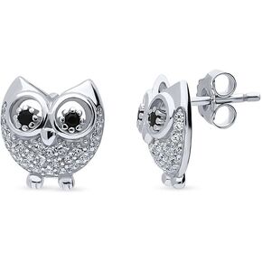 BERRICLE Sterling Silver Owl Cubic Zirconia CZ Fashion Stud Earrings for Women, Rhodium Plated
