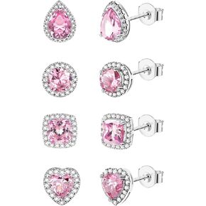 4 Pairs Cubic Zirconia Earrings Studs,14K Small Gold Plated Tiny Stud Earrings Set,CZ Stud Earrings Square Round Teardrop Heart Halo Stud Earrings Hypoallergenic for Women