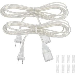 2 Pack Clear Extension Cord, 10 Feet Male to Female Extension Cords, 2 Prong Extension Cord with UL-Certified, Power Cable for Light Fixtures, 2 x 18AWG 10A/250V Power Extension Cord