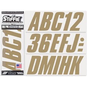 Stiffie Shift Metallic Gold 3" ID Kit Alpha-Numeric Registration Identification Numbers Stickers Decals for Boats & Personal Watercraft