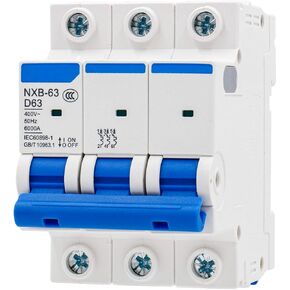Baomain Mini Circuit Breaker NXB-63 D63 AC 400V 63Amp 3 Pole DIN Rail Mounting Work for Motor Protection and Air Compressor