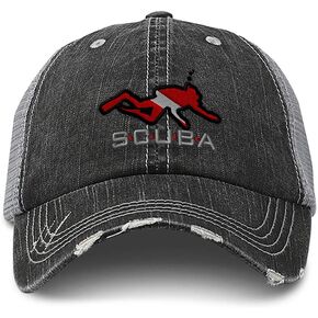 Custom Distressed Trucker Hat Sport Scuba Diving Diver Flag Embroidery Cotton