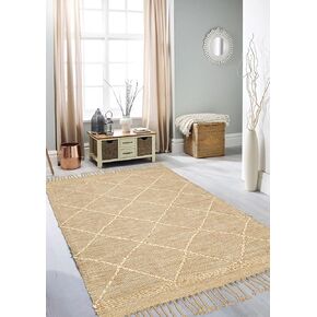 Hausattire Small Jute Boho Rug 2'x3' - Natural Beige, Non Slip Geometric Diamond Farmhouse Accent Rugs for Entryway Front Door Mat | Outdoor Indoor Throw Rug for Patio, Kitchen, Porch - 24x36 Inch