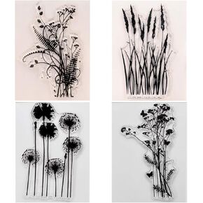KWELLAM 4pcs/Lot Dandelion Lavender Flowers Leaves Stamp Rubber Clear Stamp/Seal Scrapbook/Photo Album Decorative Card Making Clear Stamps