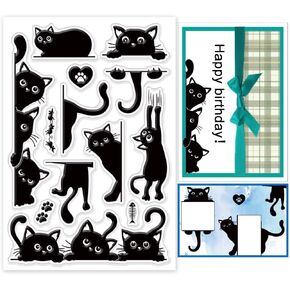 GLOBLELAND Black Cat Clear Stamps for DIY Scrapbooking Cat Border Silicone Stamp Seals Transparent Stamps for Cards Making Photo Album Journal Home Decoration 6.3×4.33inch