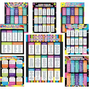 gisgfim 8 Pcs English Educational Posters Colorful ESL Classroom Decor Different Ways to Say Poster Synonyms Poster Grammar Learning for Teacher Supplies Middle School High School Classroom Must Haves
